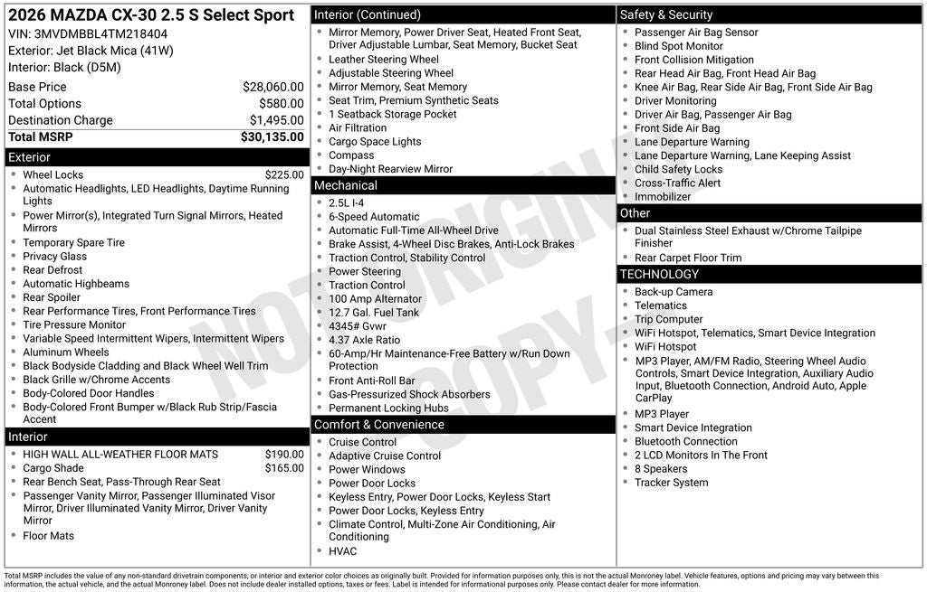 2026 Mazda Mazda CX-30 2.5 S Select Sport AWD