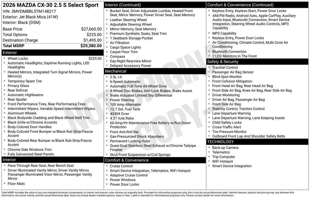 2026 Mazda Mazda CX-30 2.5 S Select Sport AWD