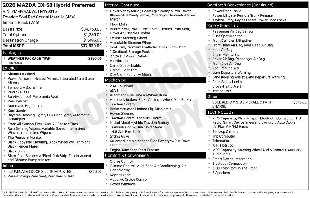 2026 Mazda Mazda CX-50 Hybrid Preferred AWD