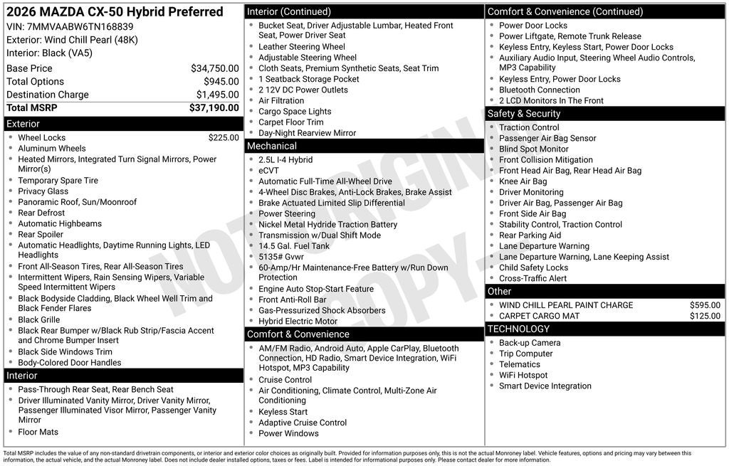 2026 Mazda Mazda CX-50 Hybrid Preferred AWD