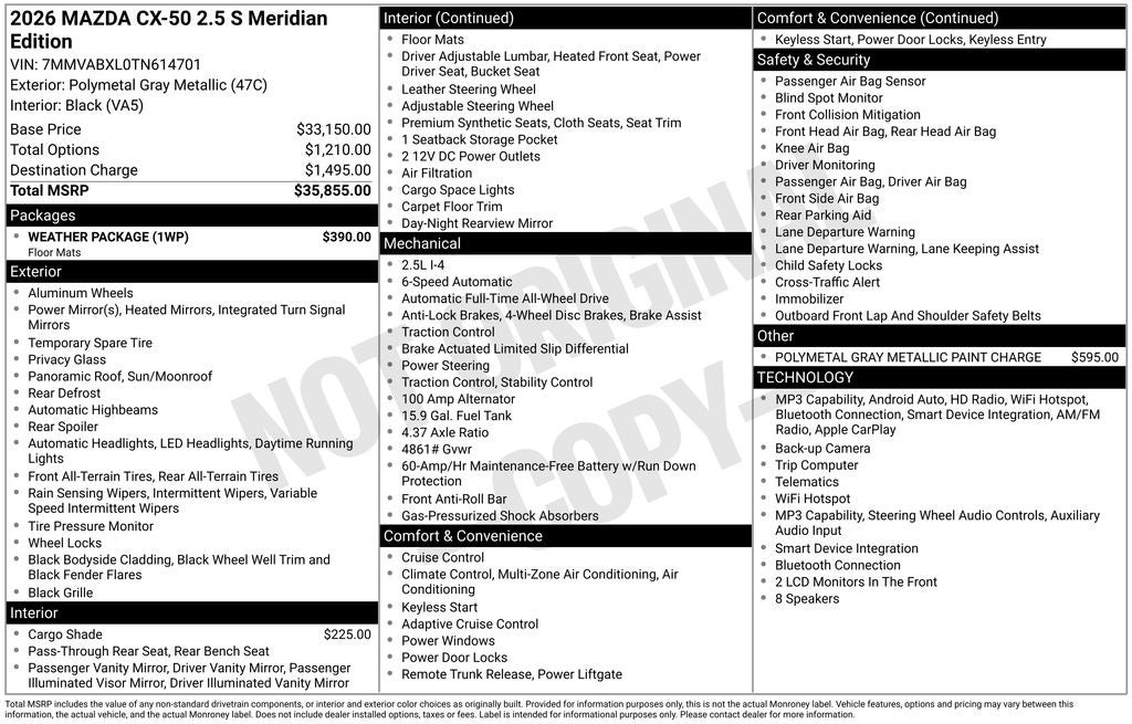 2026 Mazda Mazda CX-50 2.5 S Meridian Edition AWD