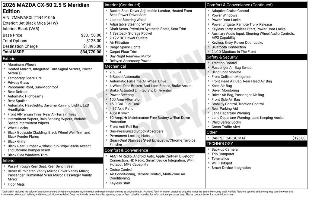 2026 Mazda Mazda CX-50 2.5 S Meridian Edition AWD