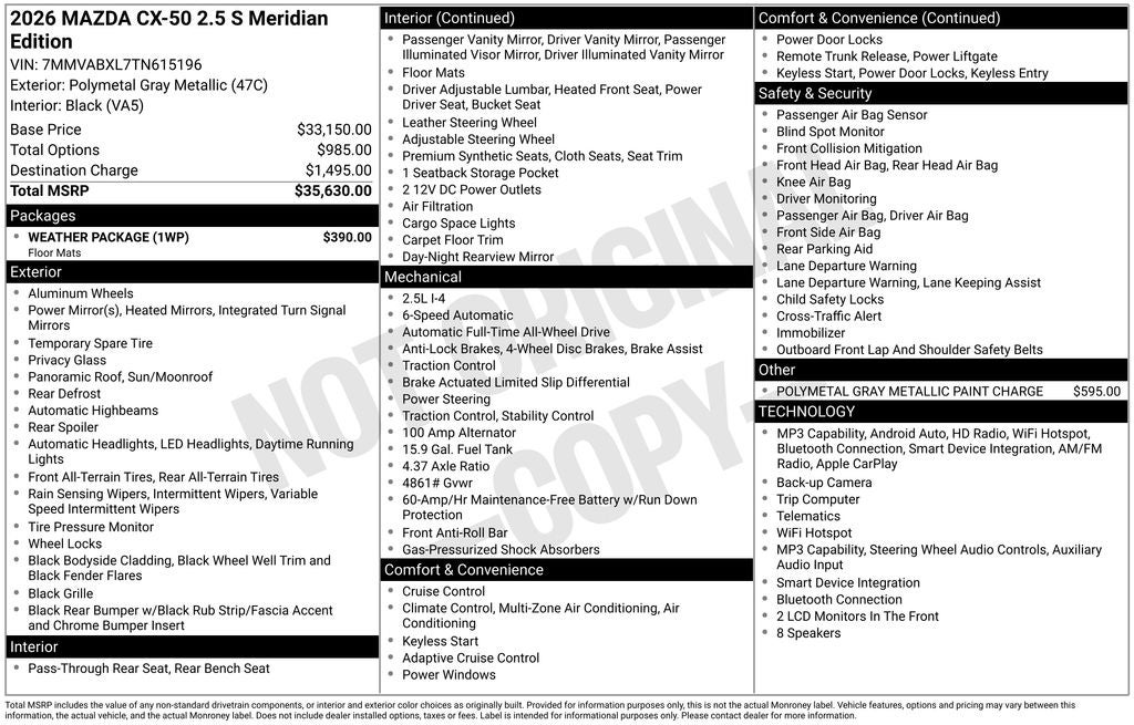 2026 Mazda Mazda CX-50 2.5 S Meridian Edition AWD