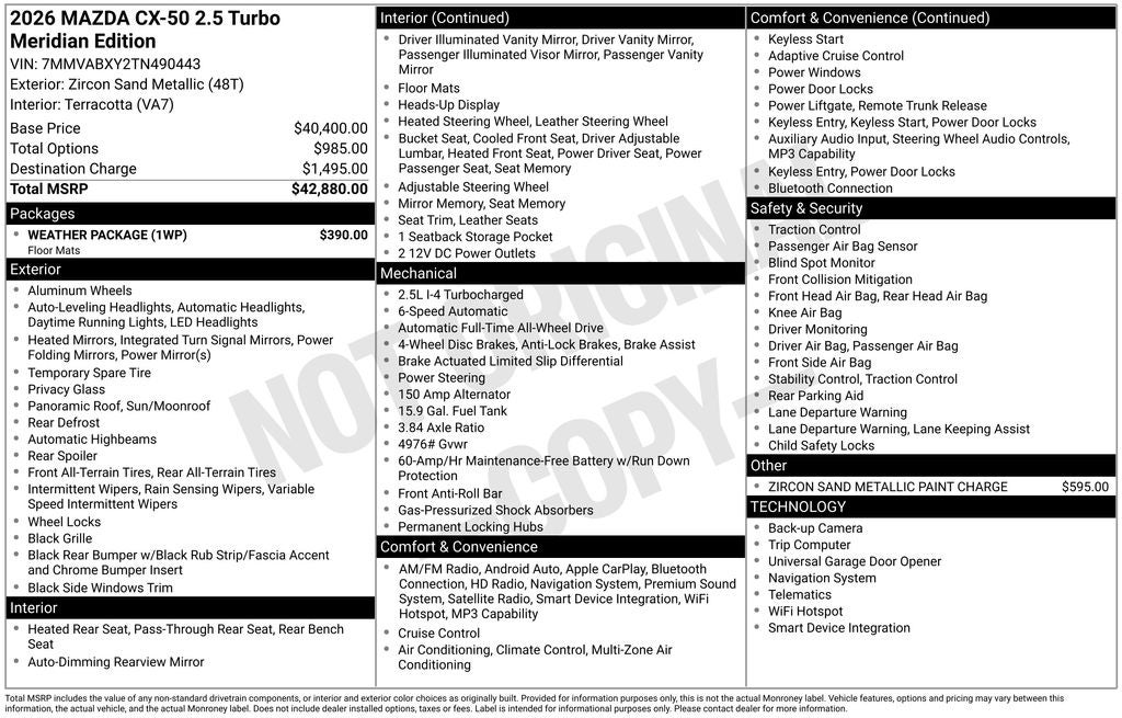 2026 Mazda Mazda CX-50 2.5 Turbo Meridian Edition AWD