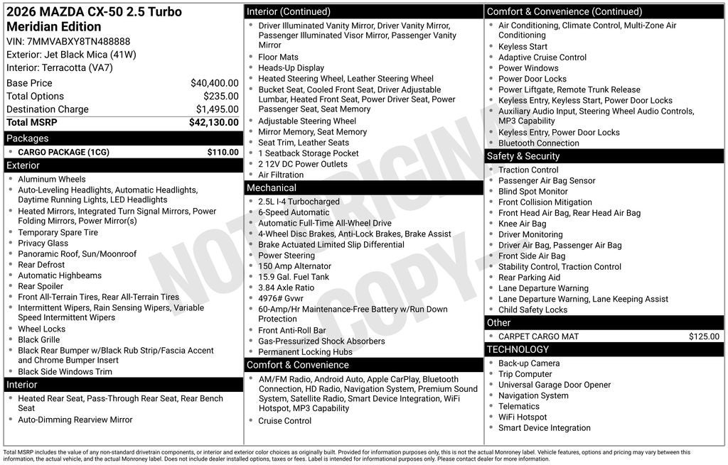 2026 Mazda Mazda CX-50 2.5 Turbo Meridian Edition AWD