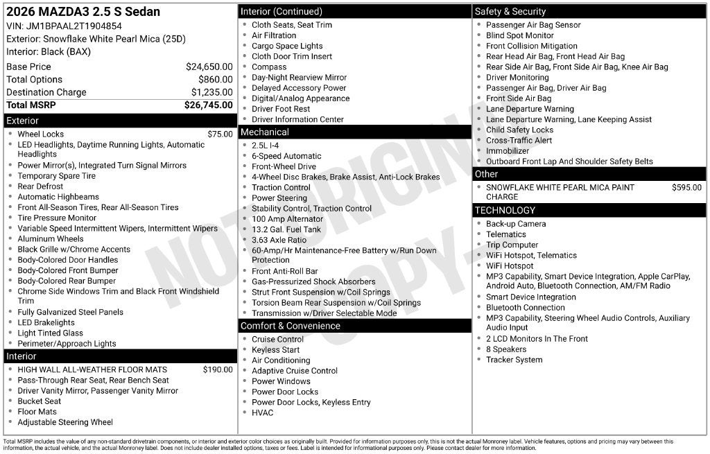 2026 Mazda Mazda3 Sedan 2.5 S