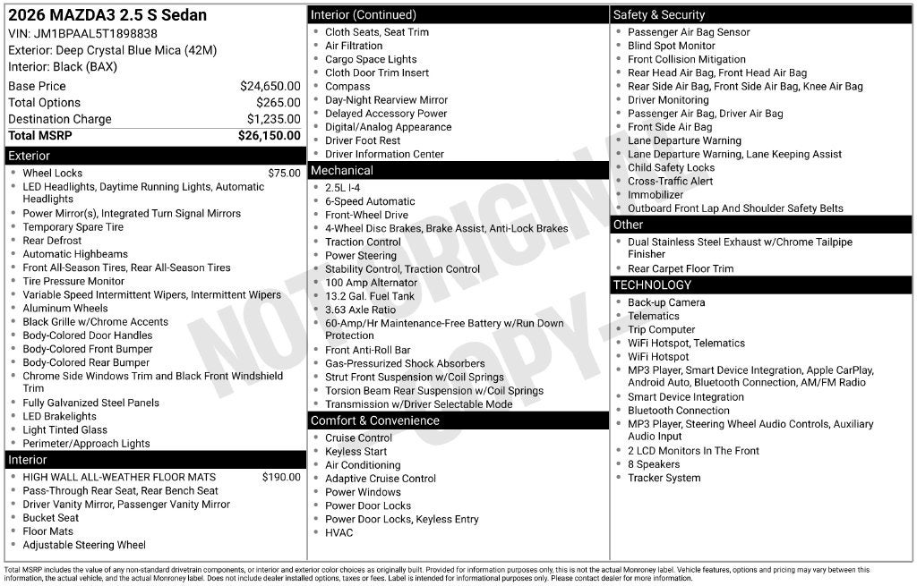 2026 Mazda Mazda3 Sedan 2.5 S