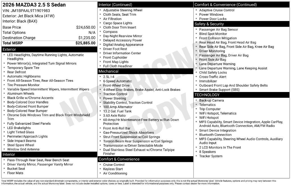2026 Mazda Mazda3 Sedan 2.5 S