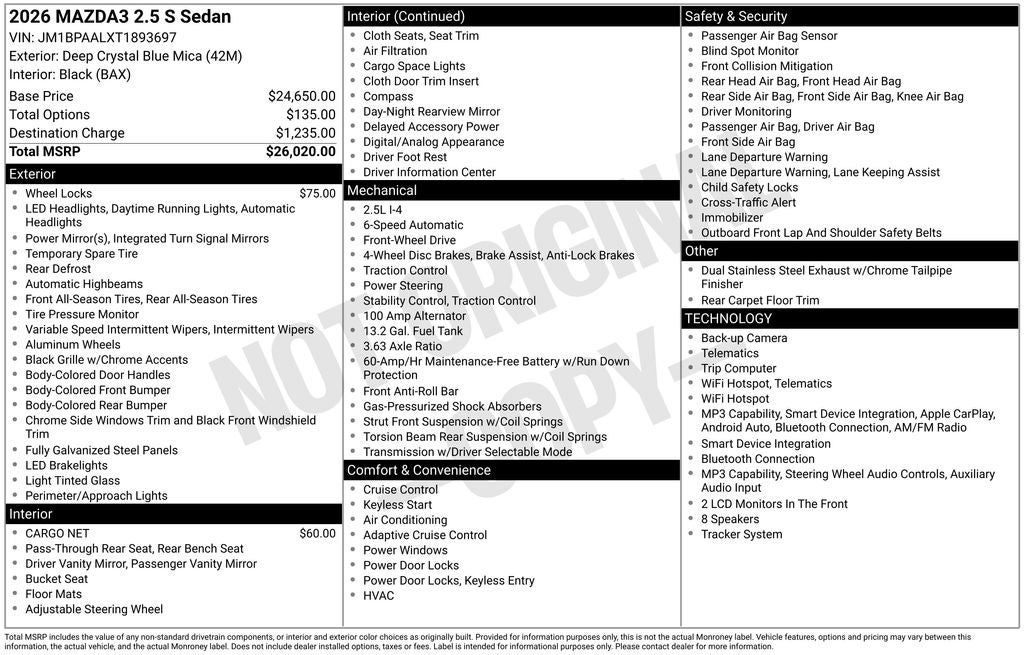 2026 Mazda Mazda3 Sedan 2.5 S