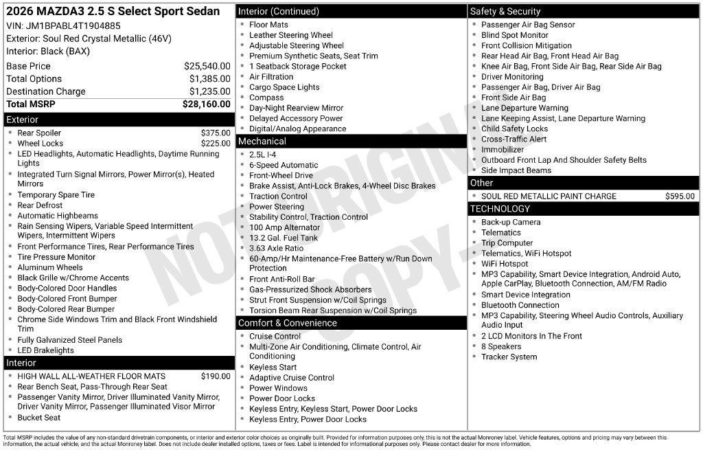 2026 Mazda Mazda3 Sedan 2.5 S Select Sport