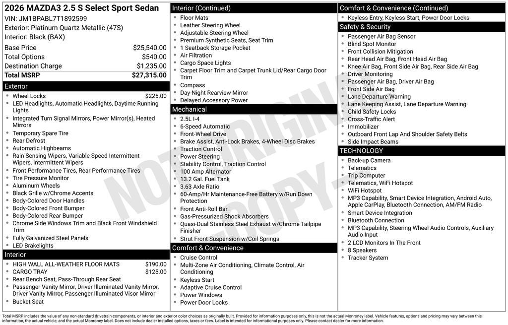 2026 Mazda Mazda3 Sedan 2.5 S Select Sport