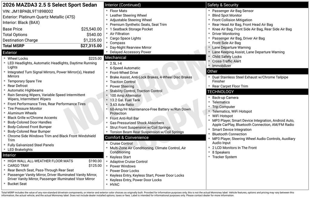 2026 Mazda Mazda3 Sedan 2.5 S Select Sport