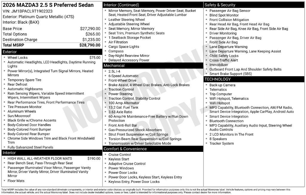 2026 Mazda Mazda3 Sedan 2.5 S Preferred