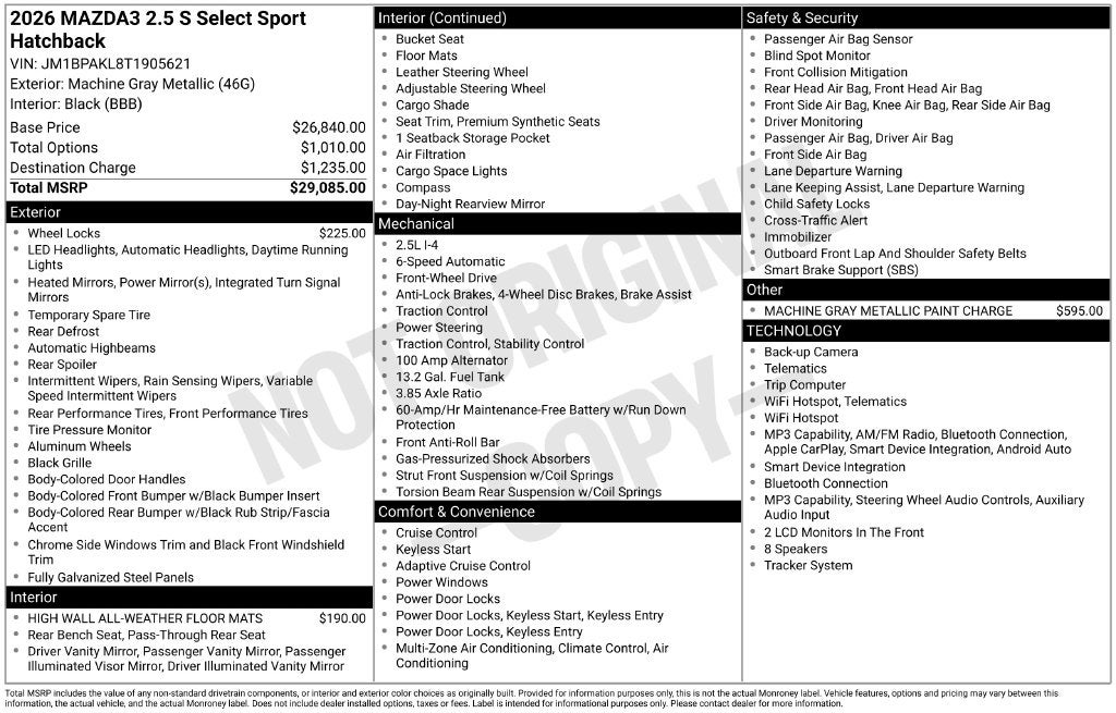 2026 Mazda Mazda3 Hatchback 2.5 S Select Sport