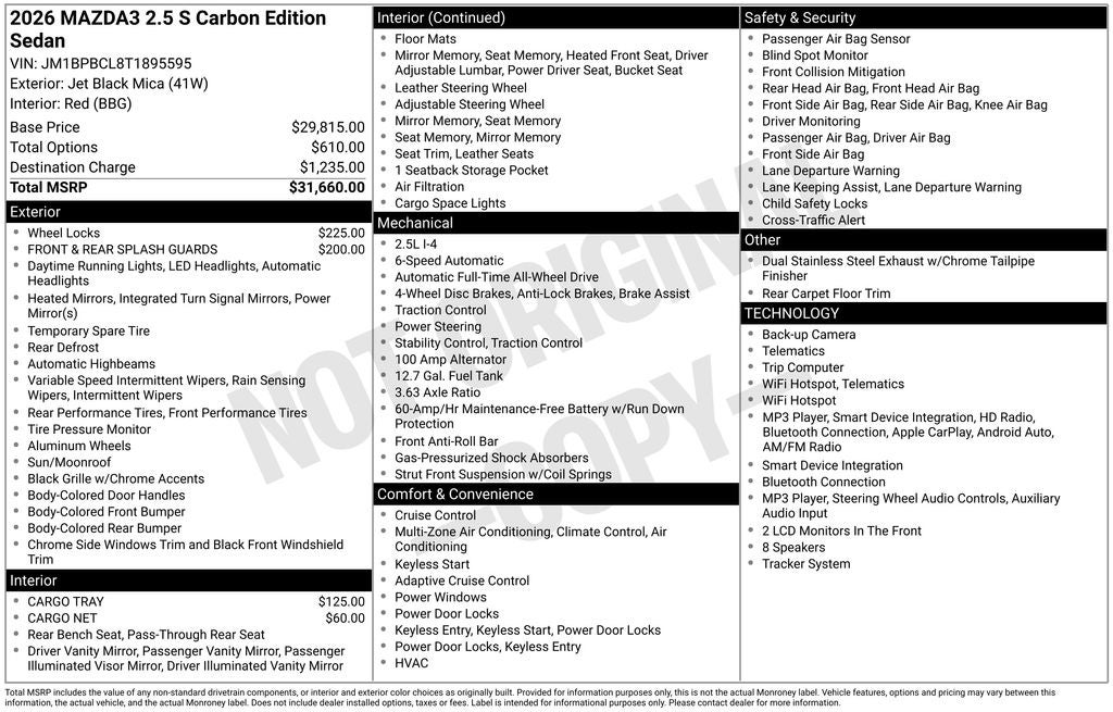 2026 Mazda Mazda3 Sedan 2.5 S Carbon Edition AWD
