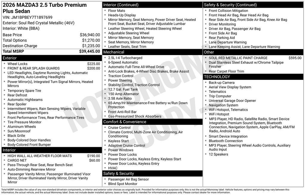 2026 Mazda Mazda3 Sedan 2.5 Turbo Premium Plus AWD