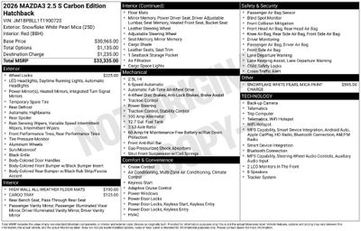 2026 Mazda Mazda3 Hatchback 2.5 S Carbon Edition AWD