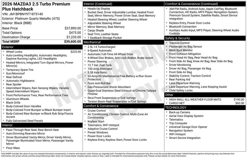 2026 Mazda Mazda3 Hatchback 2.5 Turbo Premium Plus AWD