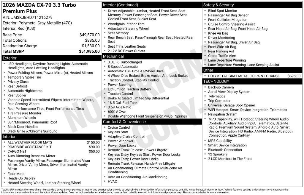 2026 Mazda Mazda CX-70 3.3 Turbo Premium Plus AWD