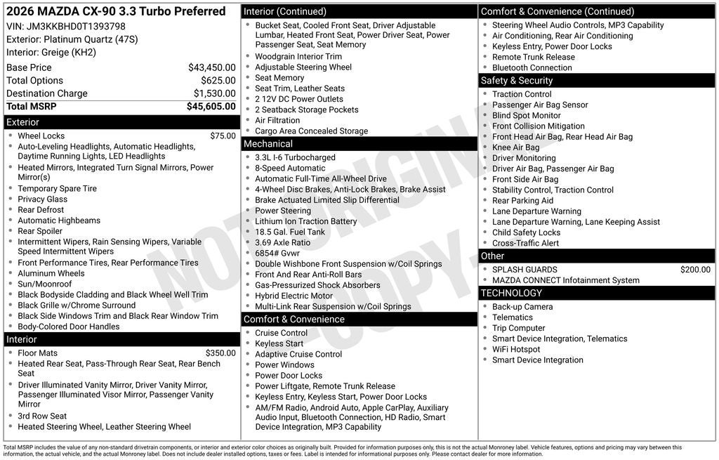 2026 Mazda Mazda CX-90 3.3 Turbo Preferred AWD