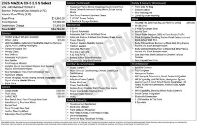 2026 Mazda Mazda CX-5 2.5 S Select AWD