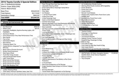 2016 Toyota Corolla S Special Edition