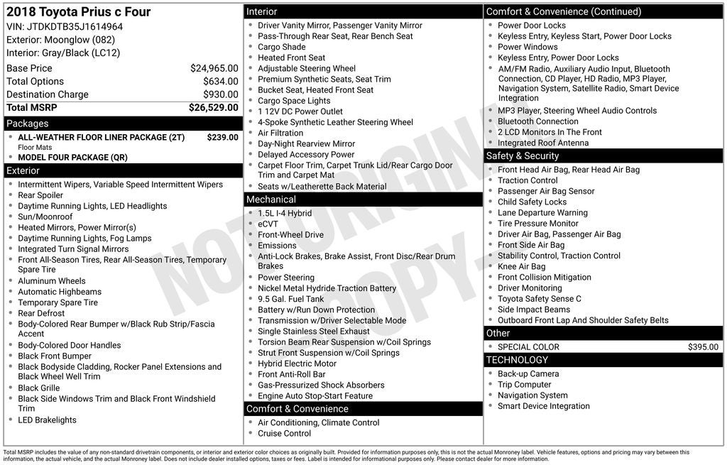 2018 Toyota Prius c Four