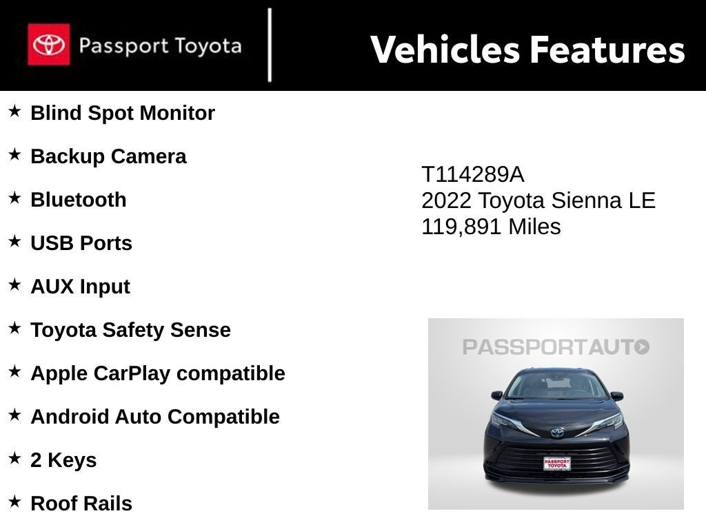 2022 Toyota Sienna LE 8 Passenger