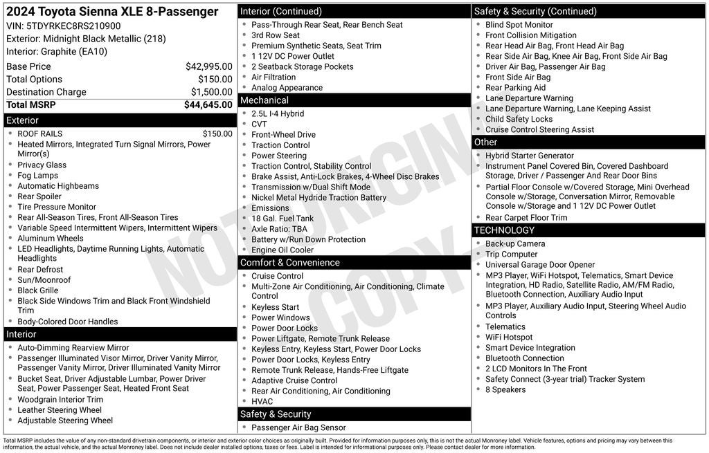 2024 Toyota Sienna XLE 8 Passenger